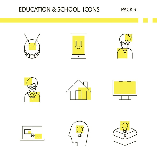 Educação e escola esboço e ícone de fundo amarelo — Vetor de Stock