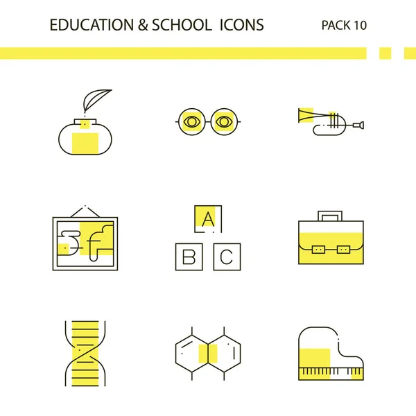 Onderwijs en School overzichts- en gele achtergrond pictogram — Stockvector