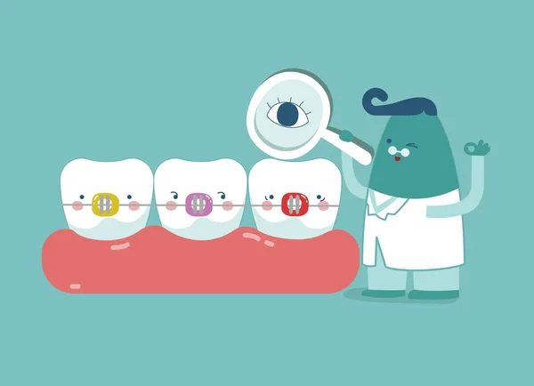 교정기 치아, 치과의 치아 개념 치과 의사 확인 — 스톡 벡터