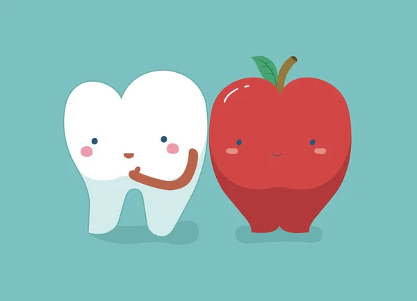 Zahn gesunder und frischer Apfel, Zähne und Zahnkonzept der Zahnheilkunde — Stockvektor