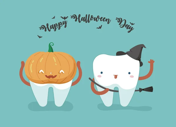 Feliz día de Halloween, los dientes y el concepto de diente dental — Archivo Imágenes Vectoriales