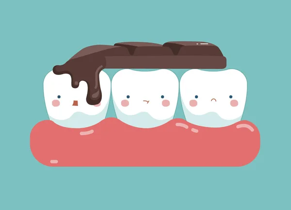 Schokoriegel auf Zähnen, Zähnen und Zähnen des Zahnkonzeptes — Stockvektor