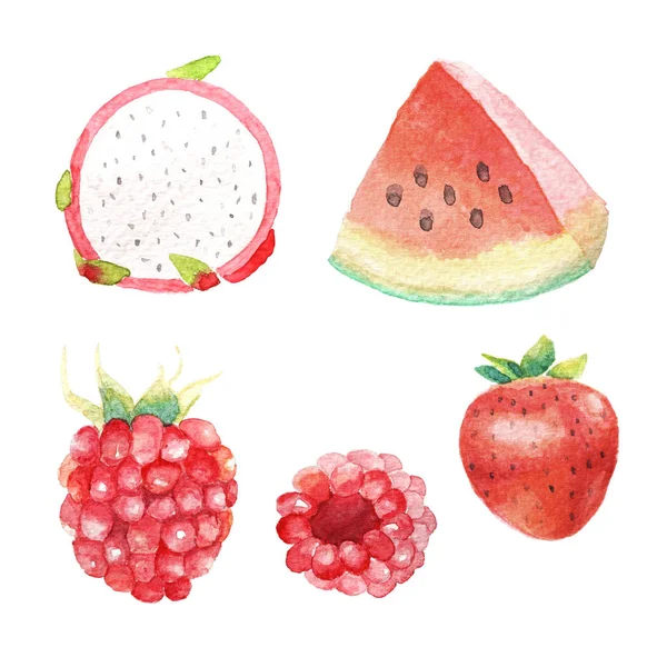 손 새벽 수채화 과일, 신선한 음식, 딸기 — 스톡 사진
