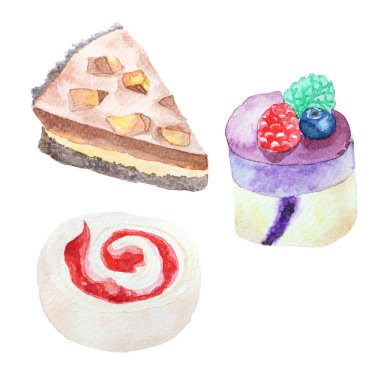 Watercolor illustration of bakery products for a bakery or cafe, clipart