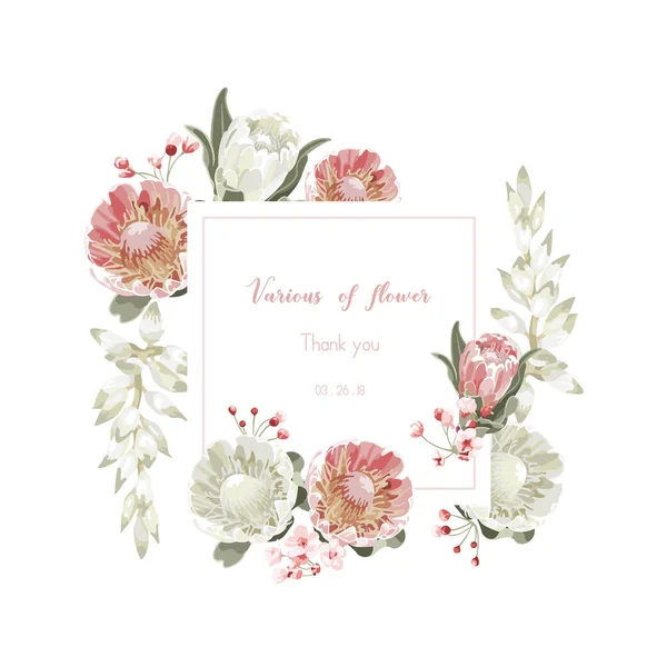 Vintage y lujosa tarjeta de felicitación vector floral con flores i — Vector de stock