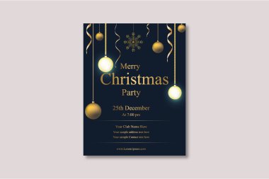 Lüks mavi ve altın sarısı mutlu noel partisi broşürleri  