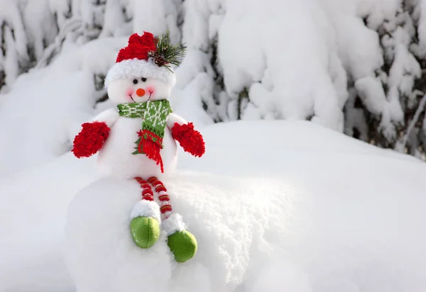 Liten söt snögubbe utomhus — Stockfoto