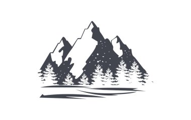 Dağlar ve çam ağaçları desen çizimi ile ilham verici etiket