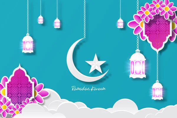 Ramadan Kareem Islamski Projekt Wiszących Lampionów Ramadan Element Półksiężyca — Wektor stockowy