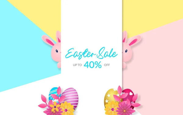 Diseño Banner Venta Pascua Ilustración Vectorial Con Huevos Conejo Flor — Vector de stock