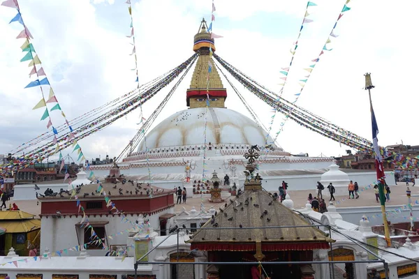 Vista Frontal Maior Stupa Mundo Boudha Nepal — Fotografia de Stock