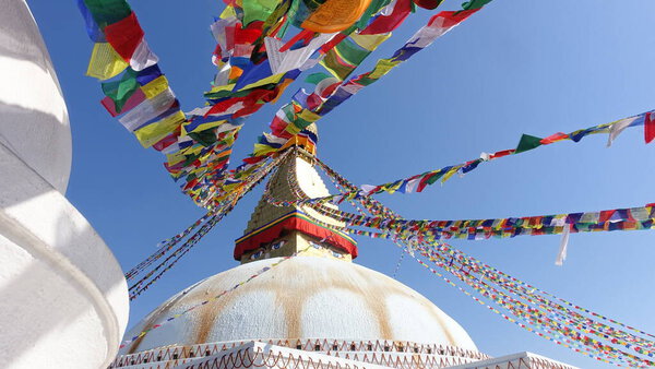 big white stupa in boudha, nepal