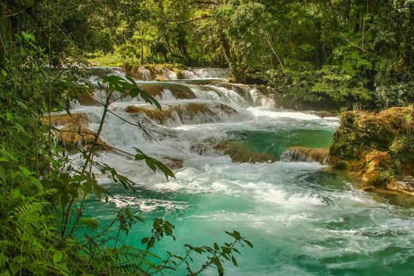 Magical Pure Cascade Waterfall Agua Azul Mexico Chiapas Must See — Stock Photo, Image