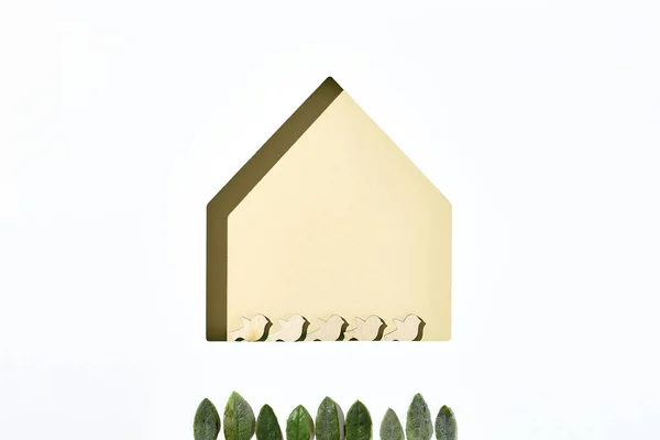 Casa Aves Abstracta Hojas Verdes Sobre Fondo Blanco Quédate Casa — Foto de Stock