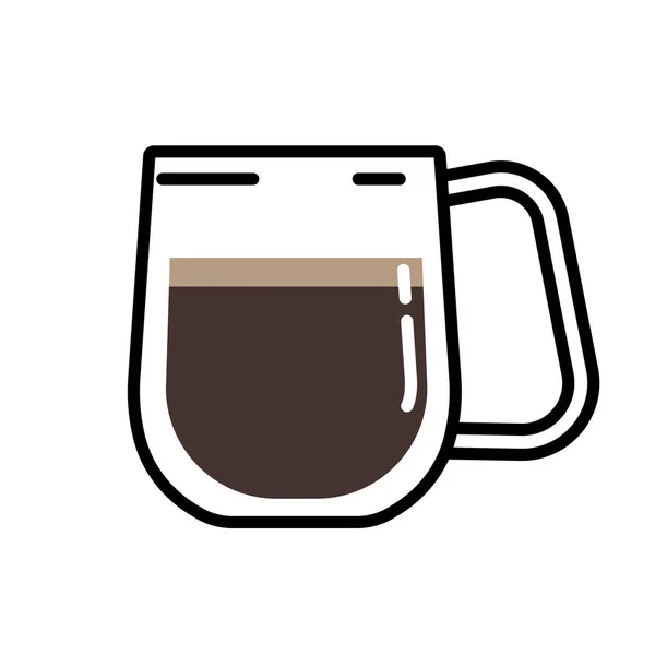 白い背景に断熱ブラックコーヒーカップのベクトルイラスト フラットスタイルのガラスコーヒーカップ — ストックベクタ
