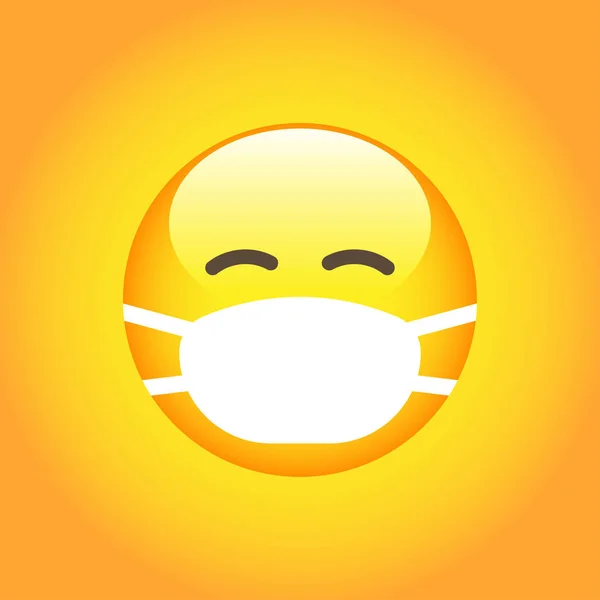 Emoji Dengan Masker Mulut Putih Wajah Kuning Dengan Mata Tertutup - Stok Vektor