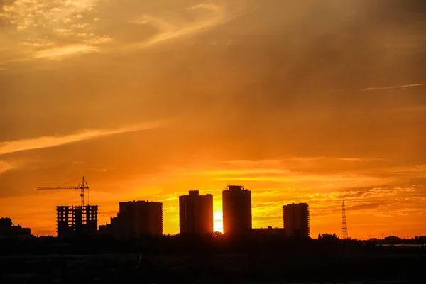 Landskap Urbana Byggnader Bakgrunden Vid Solnedgången — Stockfoto