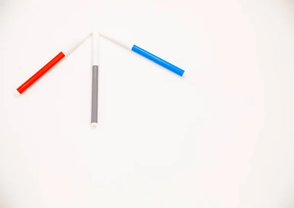 Selective Focus Blue Red Gray Pencils White Background — Stock Photo, Image