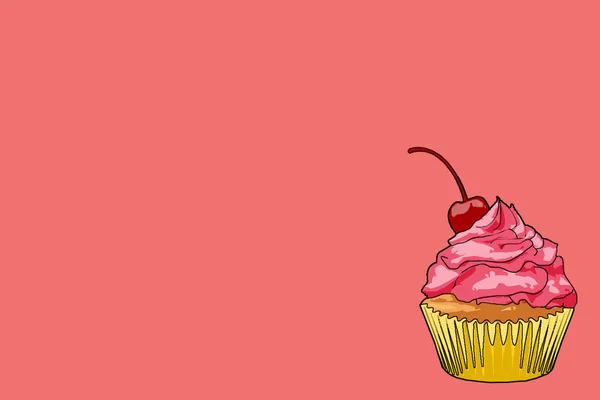 Předkrm Cupcake Třešní Růžovém Pozadí — Stock fotografie