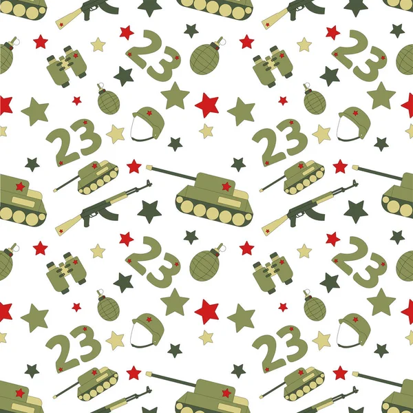 Seamless Pattern February Tank Star Automatic — 스톡 벡터