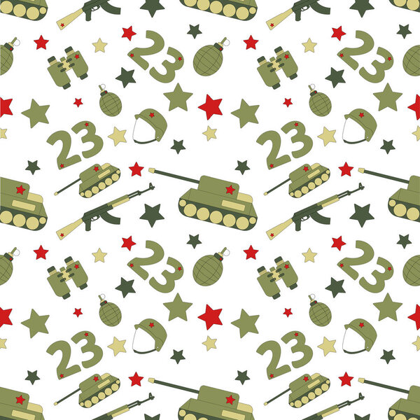 Seamless pattern for February 23 (tank, star, automatic)