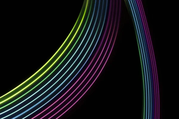 Magenta Linee Dinamiche Luce Blu Verde Sfondo Nero — Foto Stock