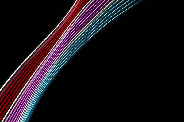 Red, magenta and blue  light curve lines on a black background