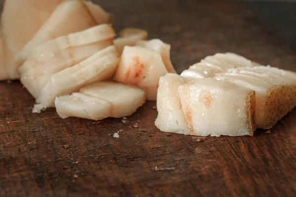 Trozos Tocino Una Tabla Madera —  Fotos de Stock