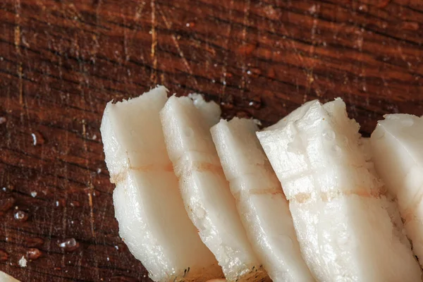 Trozos Tocino Una Tabla Madera —  Fotos de Stock