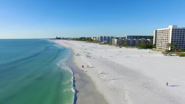 Vliegen over strand in Siesta Key, Florida. — Stockvideo