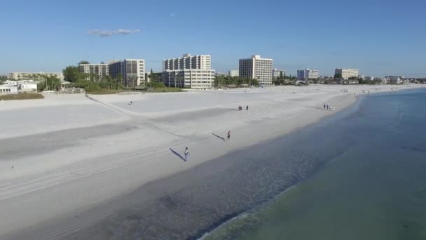 Vliegen over strand in Siesta Key, Florida. — Stockvideo