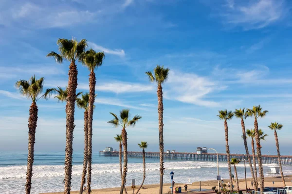 Oceanside Californië pier met palm bomen weergave — Stockfoto