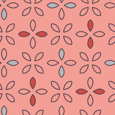 Vector seamless geometric flower pattern in pink. Simple abstract petal shape made into repeat. Great for background, wallpaper, wrapping paper, packaging, fashion.