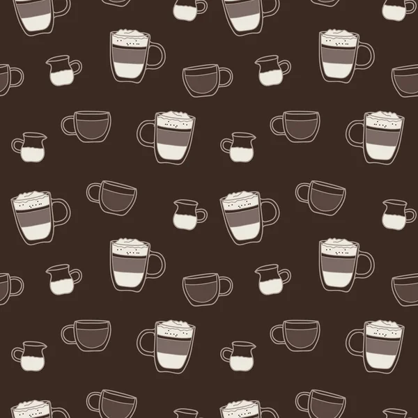 Векторный Бесшовный Кофе Коричневого Цвета Простые Чашки Кофе Молоко Сделанные — стоковый вектор