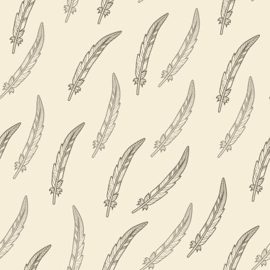 Vector feather delicate pattern in brown and beige. Simple plume hand drawn made into monochrome repeat. Great for background, wallpaper, wrapping paper, packaging, fashion. clipart
