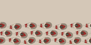 Vector feather seamless border in grey, white, red. Simple doodle plume hand drawn made into horizontal repeat. Great for invitations, decor, packaging, ribbon, greeting cards, stationary. clipart