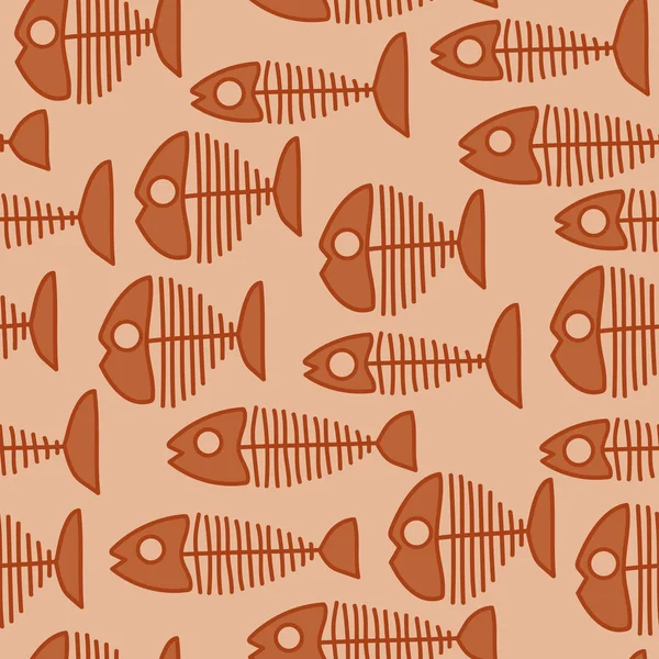 Pola Ikan Vektor Mulus Dengan Warna Oranye Kerangka Ikan Corat - Stok Vektor