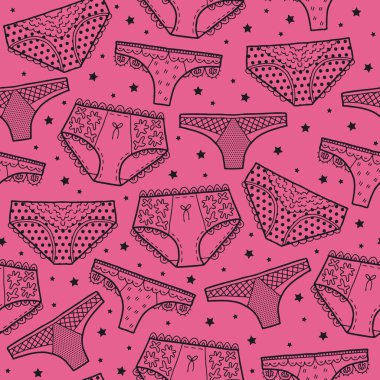 Vector iç çamaşırı deseni pembe ve siyah. Elle çizilmiş basit bir iç çamaşırı tekrarı. Arka plan, duvar kağıdı, ambalaj kağıdı, ambalaj, moda için harika..