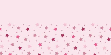 Vektör yıldızı pembeyle sınırlandırılmış. Basit küçük ve büyük yıldız şekilleri tekrar ediyor. Davetiyeler, dekor, ambalaj, kurdele, tebrik kartları, durağanlık için harika..