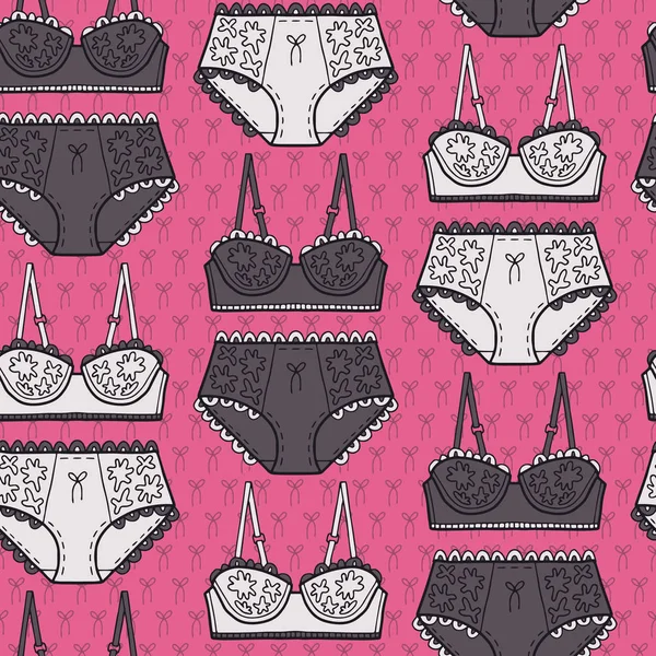 Vector Lingerie Pattern Pink Grey Simple Outline Bra Panties Set — 스톡 벡터