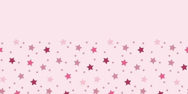 Vector Star Seamless Border Pink Simple Small Big Star Shapes — 스톡 벡터