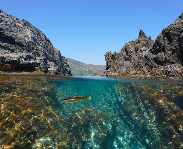 Rocky coast passage over under water Mediterranean — Stock Image Rocky coast passage over under water Mediterranean Stock Image