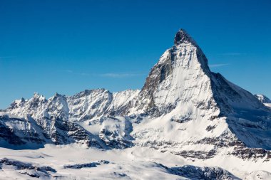Zermatt Matterhorn ve buzul dağ kar manzarası İsviçre Alpleri