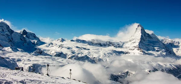 Zermatt Matterhorn gornergrat emerging from sea of clouds view perfect sky — Stockfoto