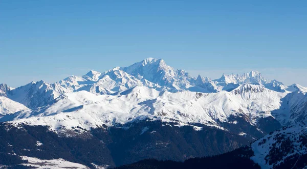 Mont blanc atardecer vista montaña nevada desde Mont Vallon Meribel 3 valles —  Fotos de Stock
