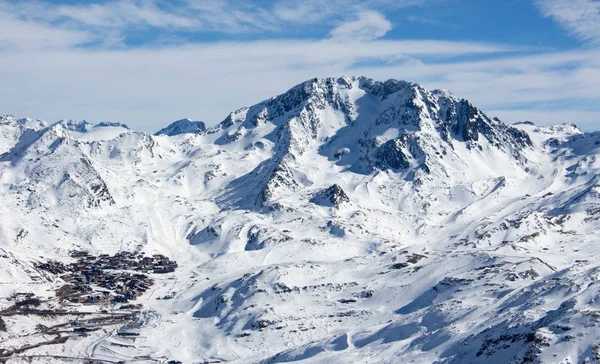 Val thorens aiguille peclet vista pôr-do-sol nevado montanha paisagem França alpes — Fotografia de Stock