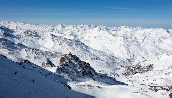 Val thorens aiguille peclet glaciar vista pôr do sol nevado montanha paisagem França alpes — Fotografia de Stock