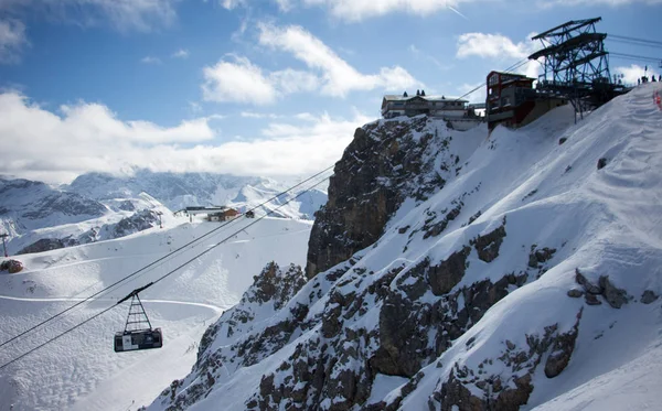 Pic de Saulire courchevel cabin station with gondola view sunset snowy mountain landscape France alpes