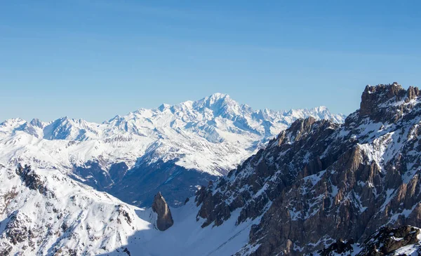 Mont blanc view snowy mountain from Mont Vallon Meribel 3 vallees — Stock Photo, Image