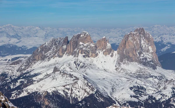 Itália Dolomites Langkofel área de esqui wolkenstein Montanhas de Inverno Paisagem Alpes italianos — Fotografia de Stock